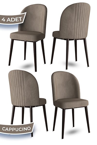 Canisa Aste Serisi 4 Adet Cappucino Mutfak Sandalyesi Metal Kahve Iskeletli 1...