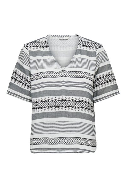 ONLY V Yaka Çizgili Bluz 15294365