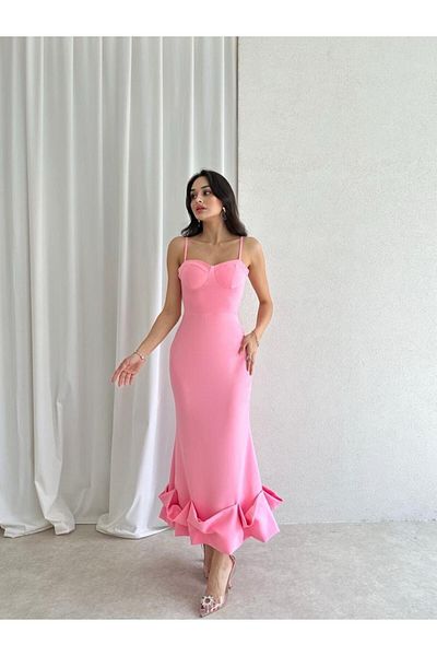 Mooi Butik Midi Length Jupe Dress with Asymmetrical Curved Hem