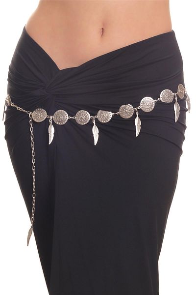 LABALABA Women's Antique Silver Plated Leaf Charm Detailed Design Ethnic Belt