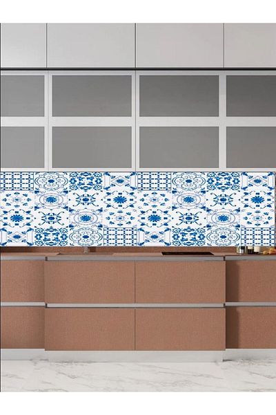 ugursepeti White Blue Kitchen Counter Top Tile Table Coating Adhesive Foil 1 Meter