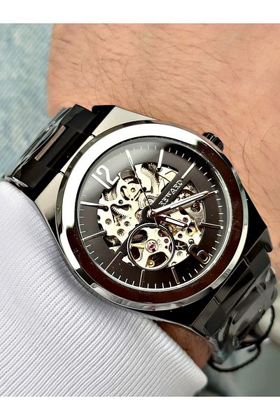 Reward Black Color Metal Strap Automatic Business Men's Wristwatch + Bracelet Gift