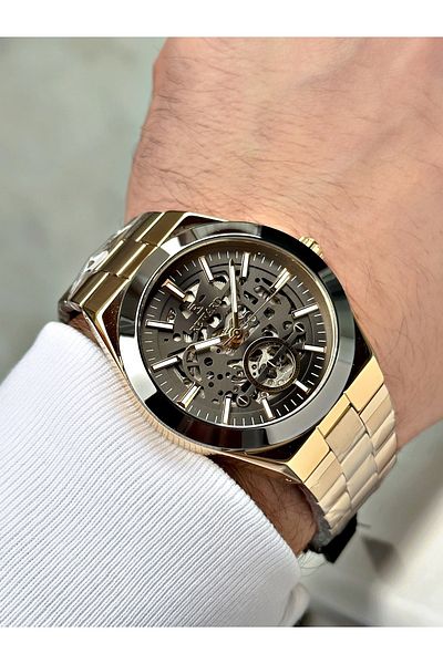 Reward Gold Color Steel Strap Automatic Business Men's Wristwatch + Bracelet Gift