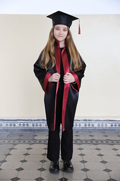 Avrasya Mezuniyet Mezuniyet Kep Ve Cübbesi Ortaokul Bordo-siyah