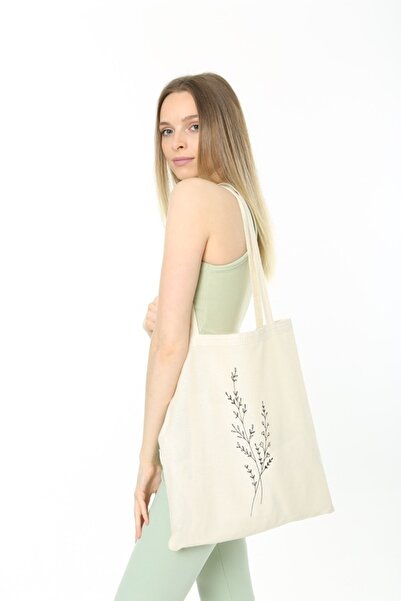 Serkan Çanta Bez Çanta Atölyesi Υφασμάτινη τσάντα μονόκλαδο λουλούδι με στάμπα