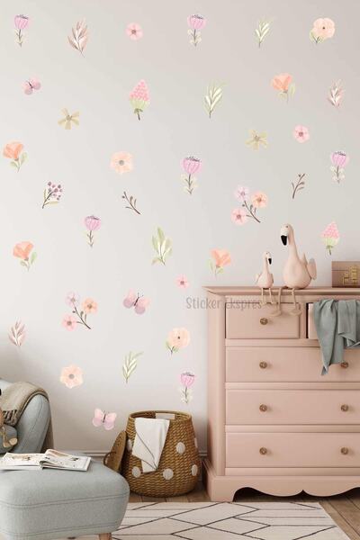 Sticker Ekspres Kır Çiçekleri Çiçek Çocuk Odası Duvar Sticker Seti
