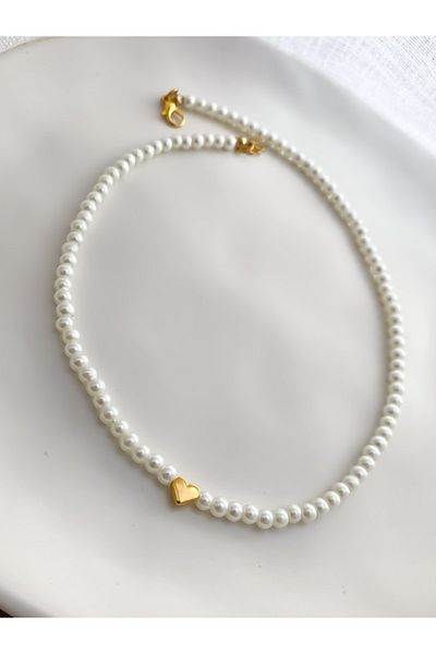 Lucky Designs Arany szív részlet elegáns gyöngy nyaklánc / női gyöngy nyaklánc