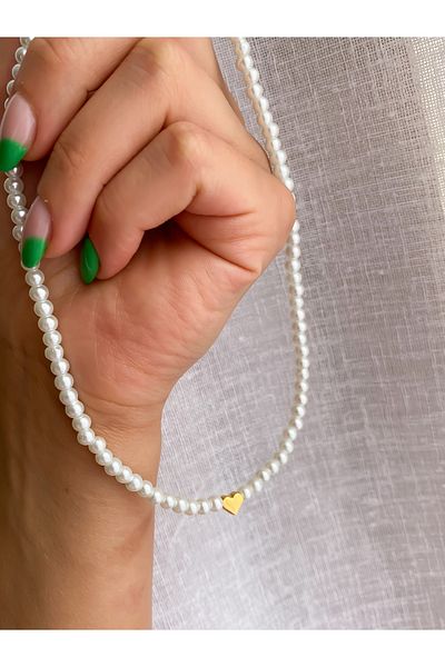 Lucky Designs Arany szív részlet elegáns gyöngy nyaklánc / női gyöngy nyaklánc