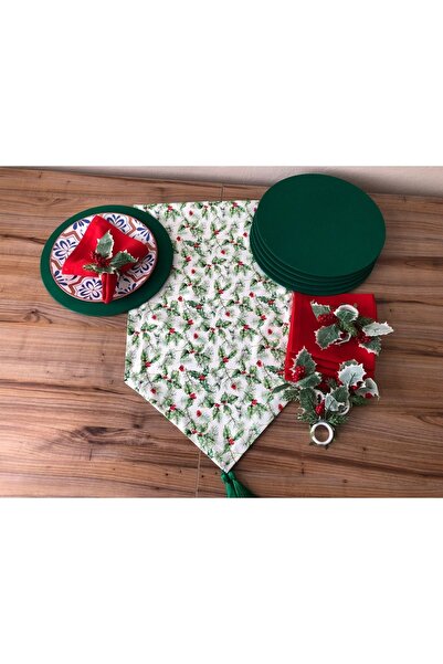 trendyuvamev tekstilürünleri Sofra Sunum Seti Yeşil Yaprak Arası Kokina