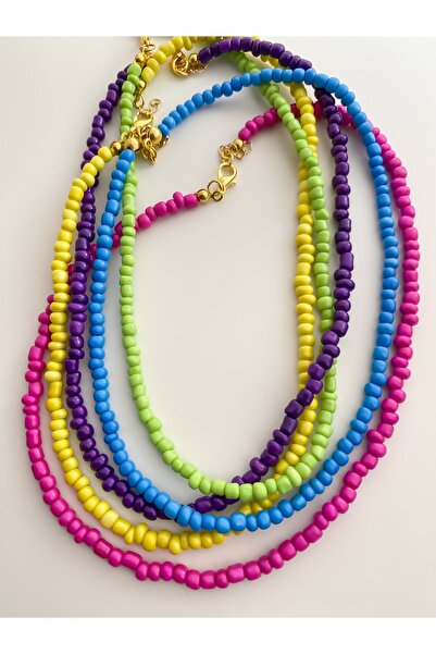 Lucky Designs Canlı Renkli Kum Boncuk 5'li Kolye Seti/ Kadın Set Kolye