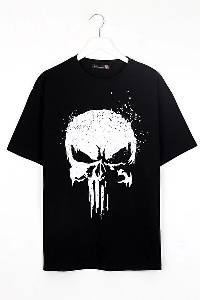 Daxia Punisher Baskılı Siyah - Beyaz Oversize Unisex Tshirt
