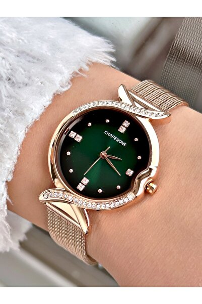 Chaperone Rose Gold Renk Şık Dizayn Hasır Kordon Kadın Kol Saati + Bileklik H...
