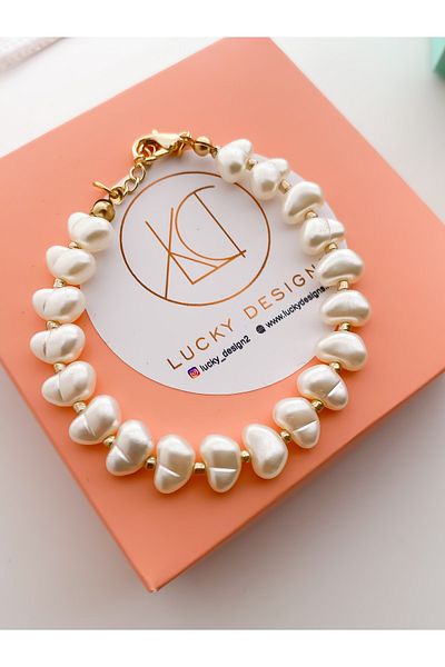 Lucky Designs Baroque Look Faux Pearl Gold Detailed Bracelet