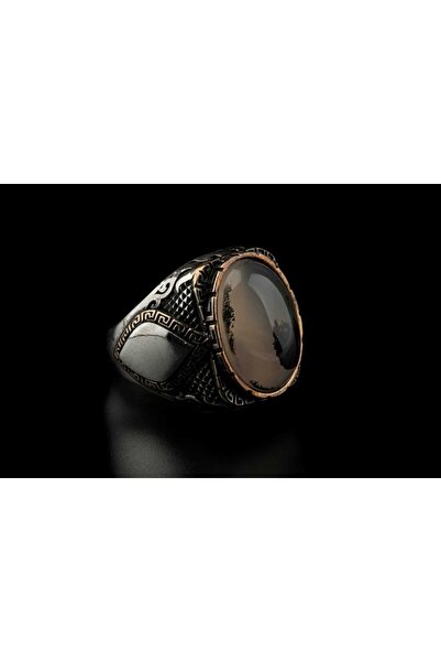 Rumeli Gümüş Doğal Yemen Akik Taşlı Gümüş Yüzük