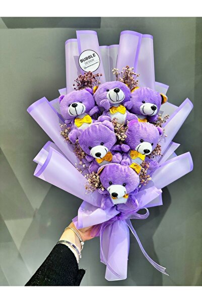 Bubble Teddy Bear Mor Ayıcık Çiçek Buketi