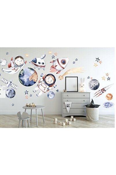 Think And Print Uzay Ekibi Duvar Sticker Astronot Çocul Bebek Duvar Sticker Seti