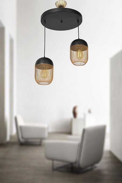 VENON Black Gold Chandelier - 2-Piece Metal Pendant Lamp, Lighting Olcay