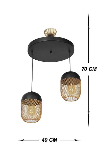 VENON Black Gold Chandelier - 2-Piece Metal Pendant Lamp, Lighting Olcay
