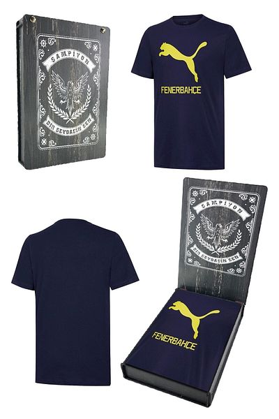 Fenerbahçe Puma Crew Neck Navy Blue T-shirt with Gift Wooden Box