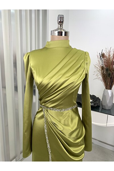 Rana Zenn Večerní šaty Satin Sare - Olejově zelená