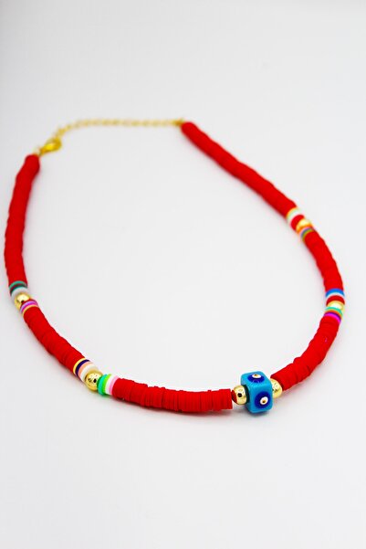 Silver And Silver Kadın Kırmızı Neon Nazar Boncuklu Kolye