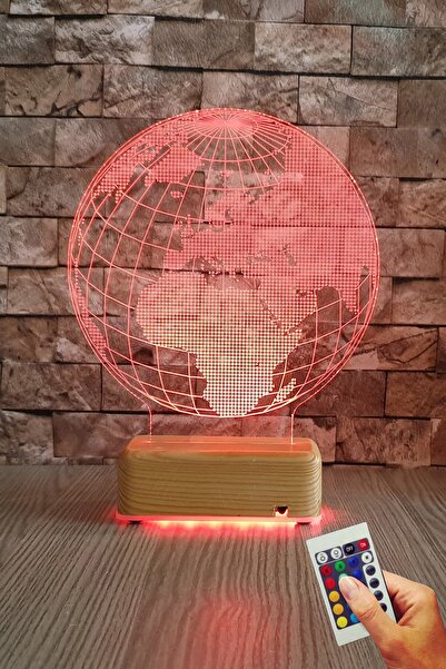 Vipyol Doğumgünü Hediyesi Dünya Tasarım 3d Gece Lambası 16 Renkli Led