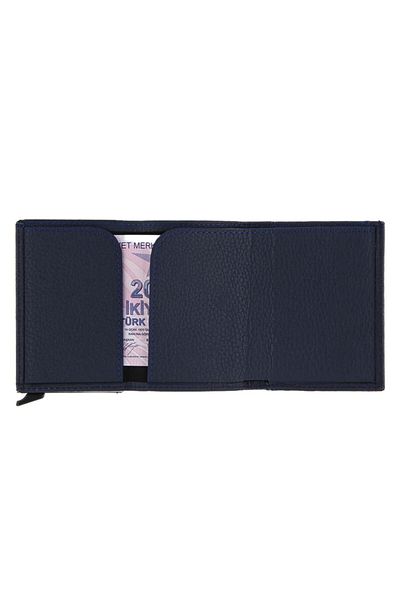 Musoo Πορτοφόλι Unisex Navy Blue από γνήσιο δέρμα με μηχανισμό θήκης κάρτας