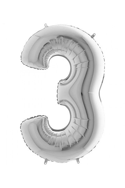 Big Party 3 Number Silver Foil Balloon 75 Cm