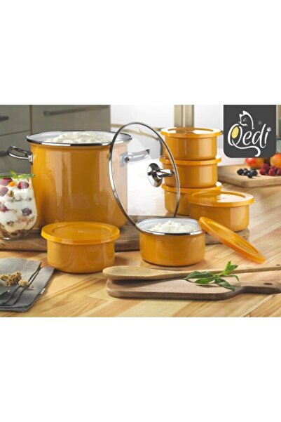 Qedi طقم تخمير الزبادي بالمينا 7 قطع (أصفر)