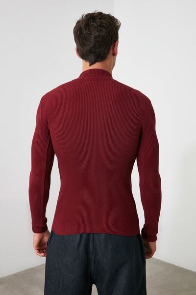 Trendyol Collection Claret Red Corded Cotton Collar Zippered Sweater Tmnaw20Kz1034