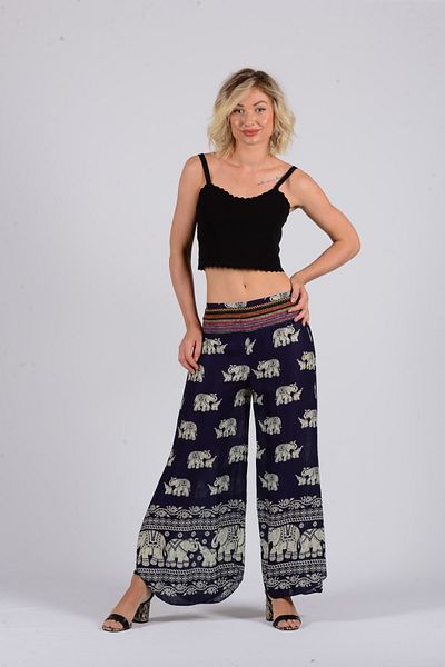 Gezgin tekstil ve aksesuar Women's Navy Blue Elephant Patterned Rayon Shalwar