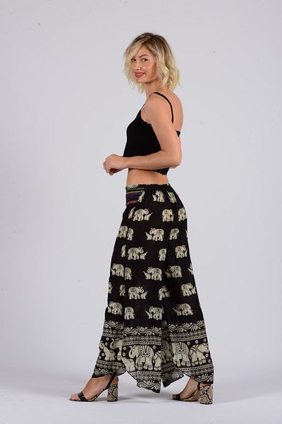 Gezgin tekstil ve aksesuar Women's Black Elephant Patterned Rayon Shalwar