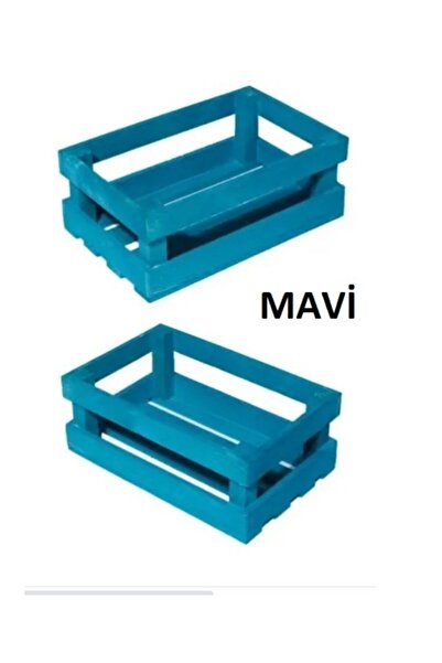 AHŞAP ATÖLYE Ahşap Kasa Raf Çiçeklik Renkli Mini Kasa Mavi