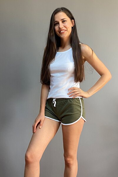 Moserini Kadın Haki Spor Mini Lastikli Şort