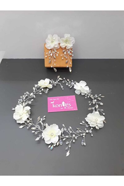 KONTES GELİN Tacı Saç Aksesuarı Ve Küpe
