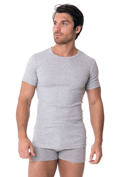 DOREA Men's Gray Cotton Melange Ribbed O-Neck Piping Undershirt 3 Pieces