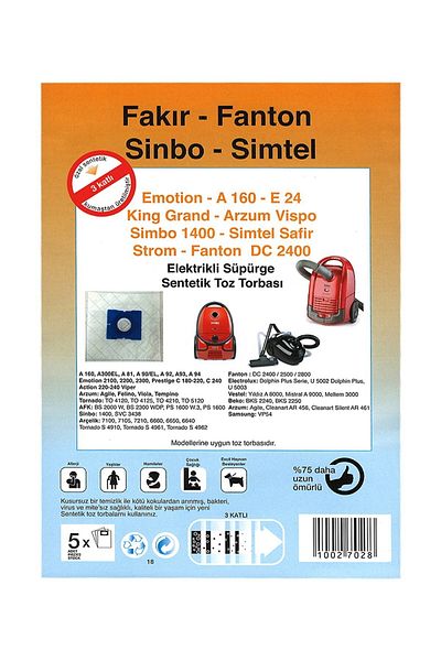 Altus Al 658 1800 Watt - Compatible 5 Pieces Vacuum Cleaner Cloth Dust Bag