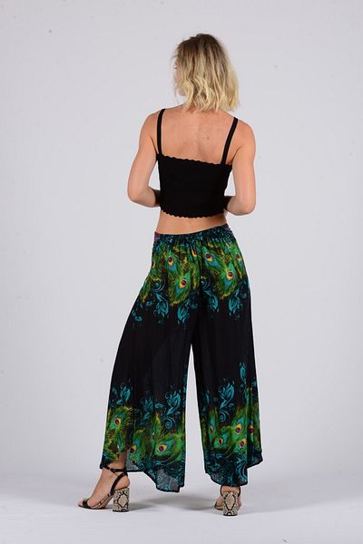Gezgin tekstil ve aksesuar Women's Blue Peacock Patterned Spanish Leg Rayon Shalwar