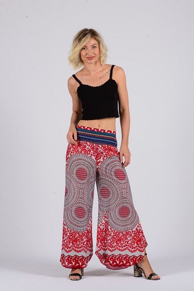 Gezgin tekstil ve aksesuar Women's Red Ethnic Patterned Rayon Shalwar