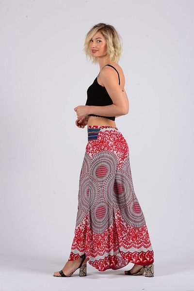 Gezgin tekstil ve aksesuar Women's Red Ethnic Patterned Rayon Shalwar