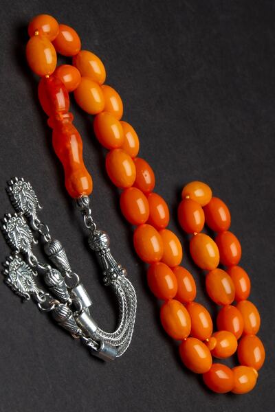 OTTOTESBİH Osmanlı Tonunda 8x12mm Çam Kokulu Beyrut Damla Kehribarı Tesbih