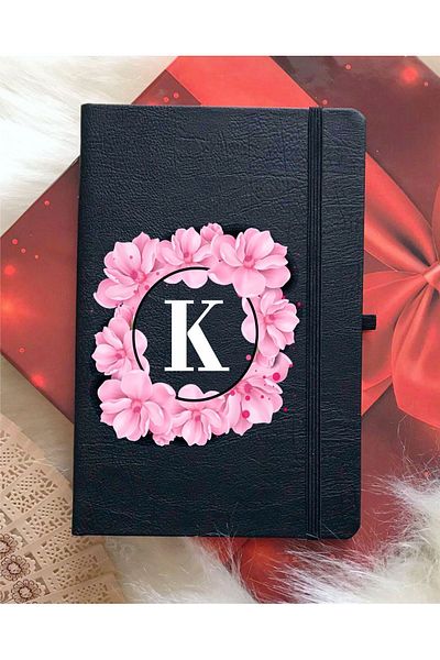 mooodcase دفتر ملاحظات زهري أسود مع حرف K