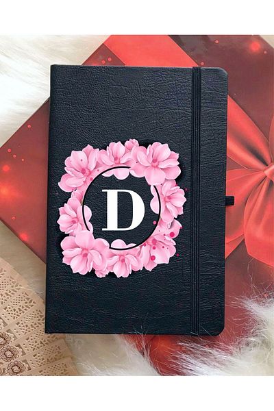 mooodcase دفتر أسود بحرف D وزهور