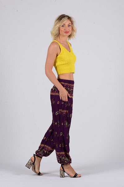 Gezgin tekstil ve aksesuar Women's Purple Patterned Rayon Shalwar