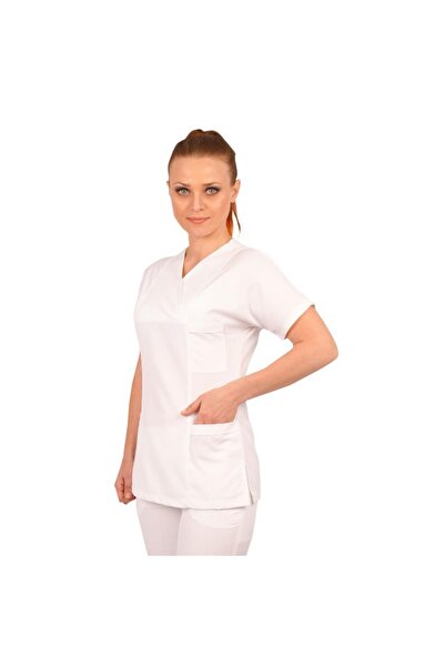 Emel Tekstil Doktor Hemşire Asistan Personel Zarf Yaka Yarasa Kol Üst Üniforma