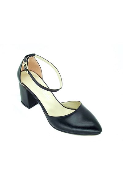 TRENDY Pantofi de damă negri cu toc gros cu curele la gleznă100100122