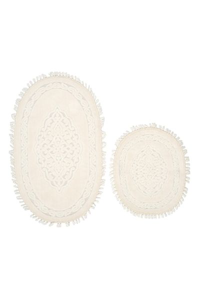 Alanur Home Alanur Ottoman Oval Cotton Fringed 2-Piece Mat Cream