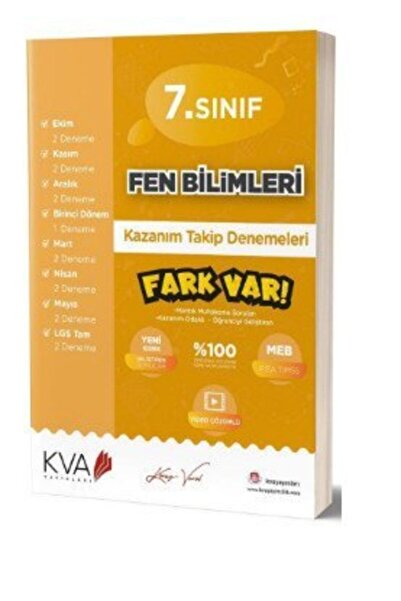 Koray Varol Yayınları 7. Sınıf Fen Bilimleri Fark Var Kazanım Takip Denemeler...