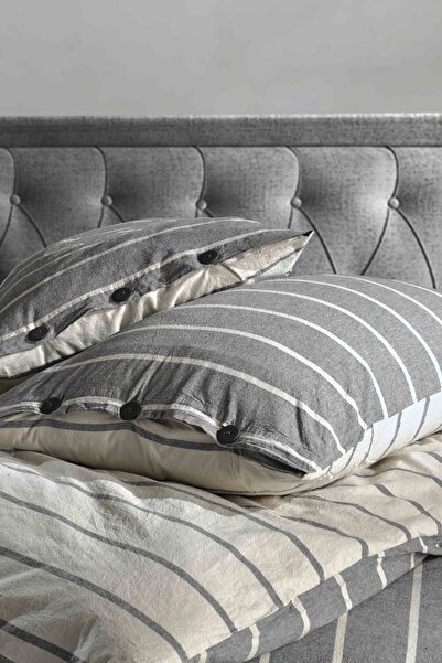 Berolige Urban 100% Cotton Double Washed Thread Paint Striped Duvet Cover Set Anthracite