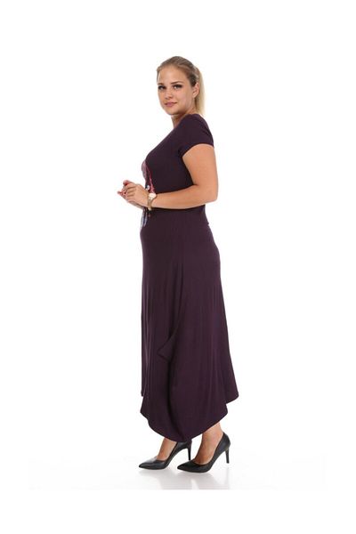 MJORA Women's Purple Ethnic Pattern Detailed Viscose Plus Size Dress